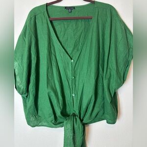 Universal Standard Tropez Dolman Sleeve Tied front Linen top Green